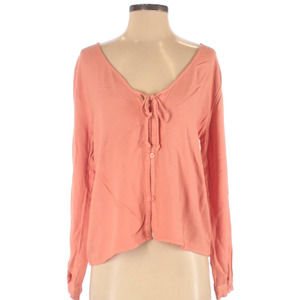 New Cloth & Stone Small Back Button Blouse V-Back Long Sleeves Coral Pink Anthro